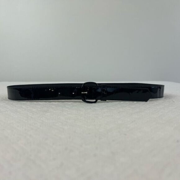 Vintage Faux Patent Leather Black Shiny Slim Waist Belt 80s Retro Whimsigoth - Picture 7 of 15